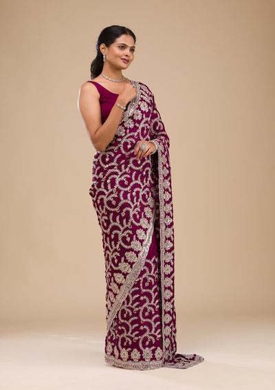 Wine Zariwork Georgette Saree