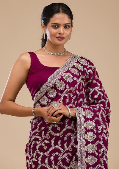 Wine Zariwork Georgette Saree