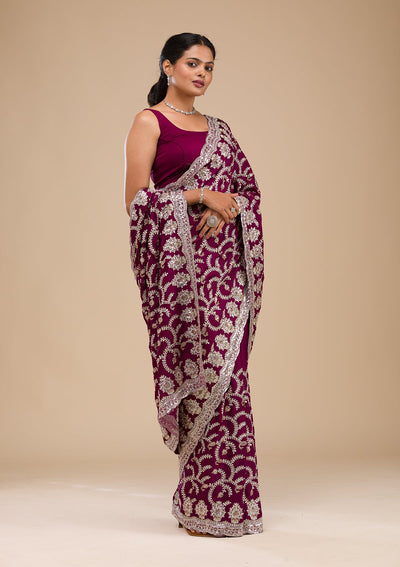 Wine Zariwork Georgette Saree