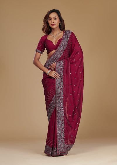 Wine Zariwork Georgette Saree-Koskii