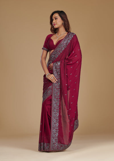 Wine Zariwork Georgette Saree-Koskii