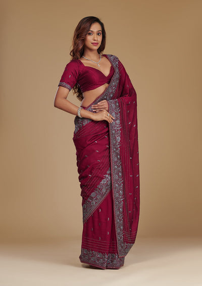 Wine Zariwork Georgette Saree-Koskii