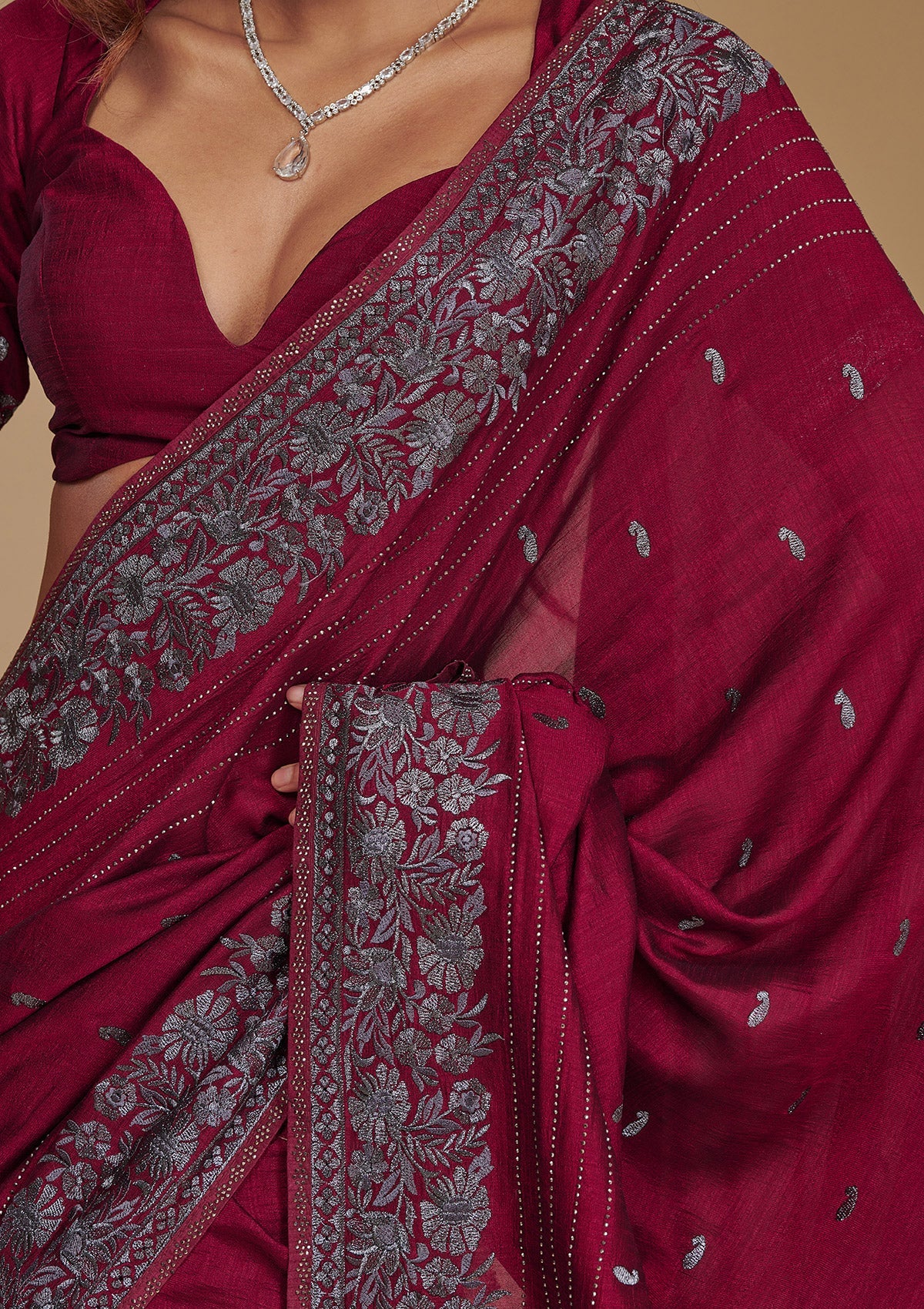 Wine Zariwork Georgette Saree-Koskii