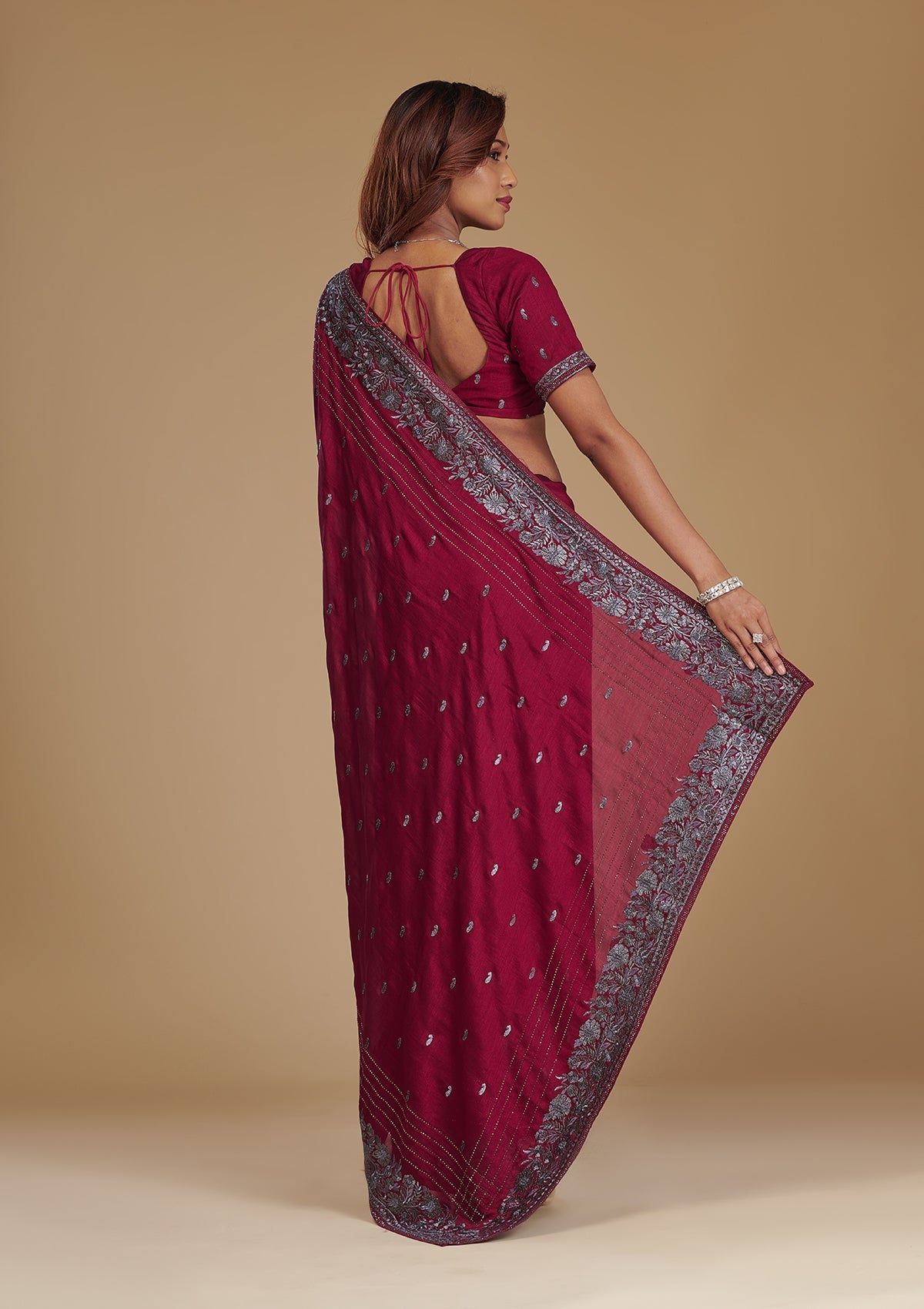 Wine Zariwork Georgette Saree-Koskii