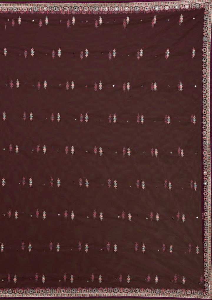 Wine Zariwork Net Readymade Lehenga-Koskii