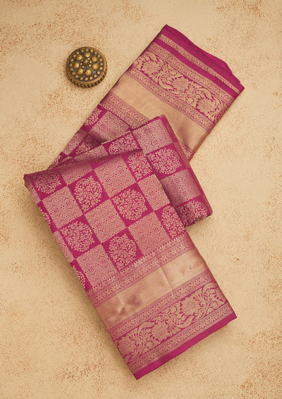 Wine Zariwork Pure Silk Saree-Koskii