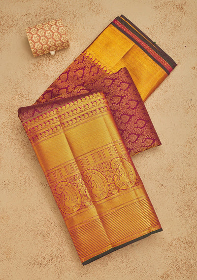 Wine Zariwork Pure Silk Saree-Koskii