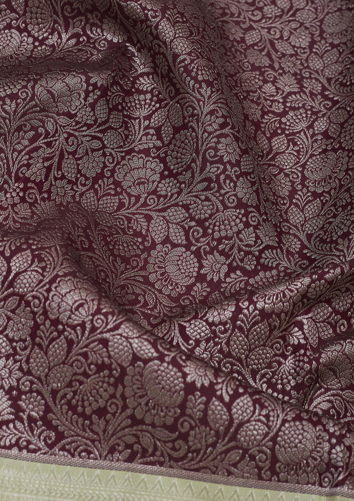 Wine Zariwork Pure Silk Saree-Koskii