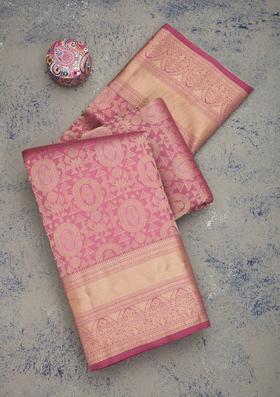 Wine Zariwork Pure Silk Saree-Koskii