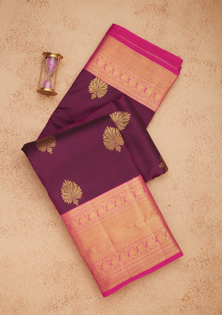 Wine Zariwork Pure Silk Saree-Koskii