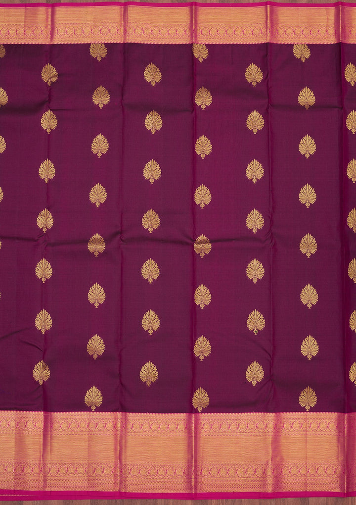 Wine Zariwork Pure Silk Saree-Koskii