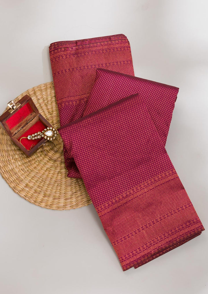 Wine Zariwork Pure Silk Saree-Koskii