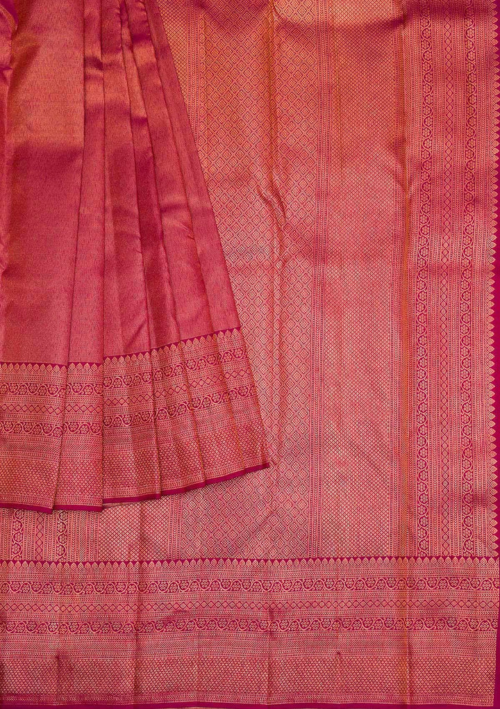 Wine Gold Zariwork Pure Silk Saree - Koskii