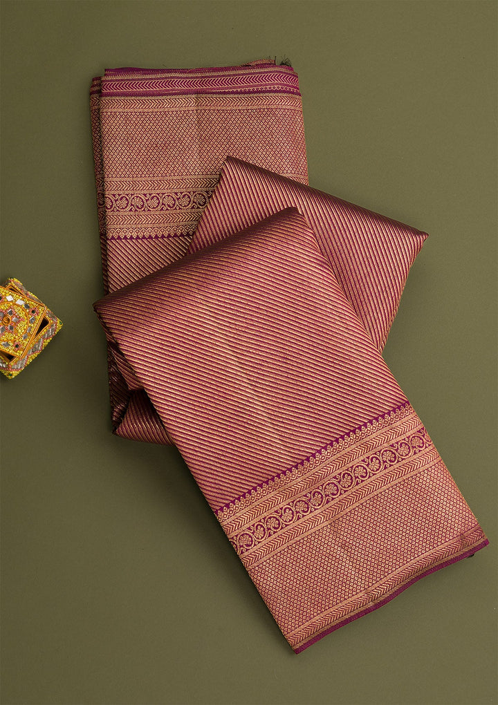 Wine Gold Zariwork Pure Silk Saree - Koskii