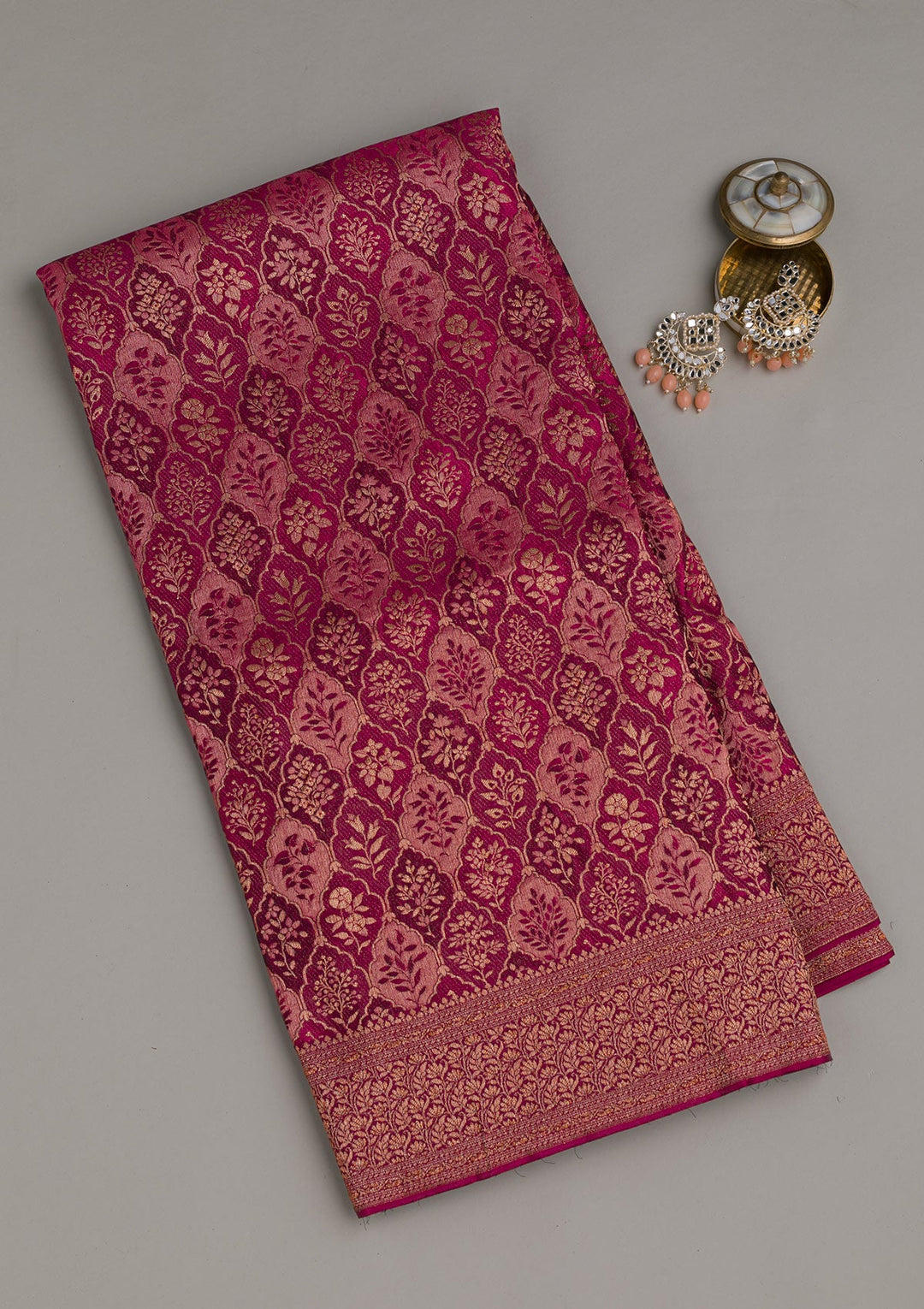 Wine Zariwork Pure Silk Saree-Koskii