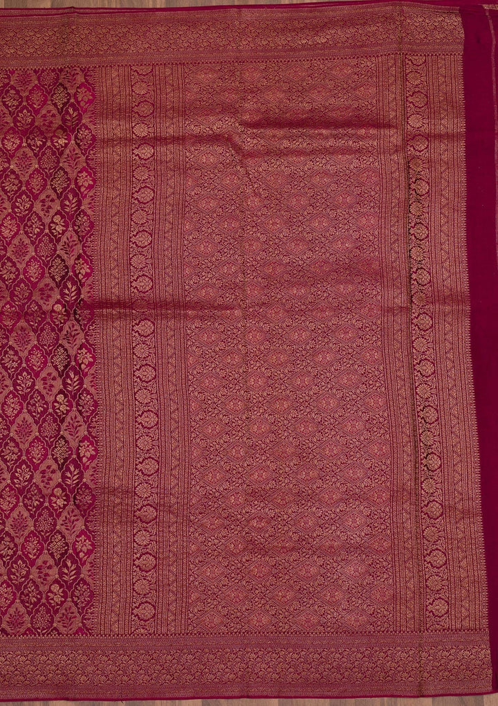 Wine Zariwork Pure Silk Saree-Koskii