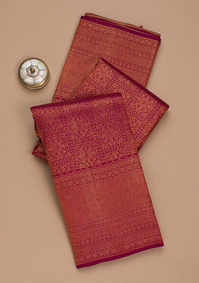 Wine Zariwork Pure Silk Saree-Koskii