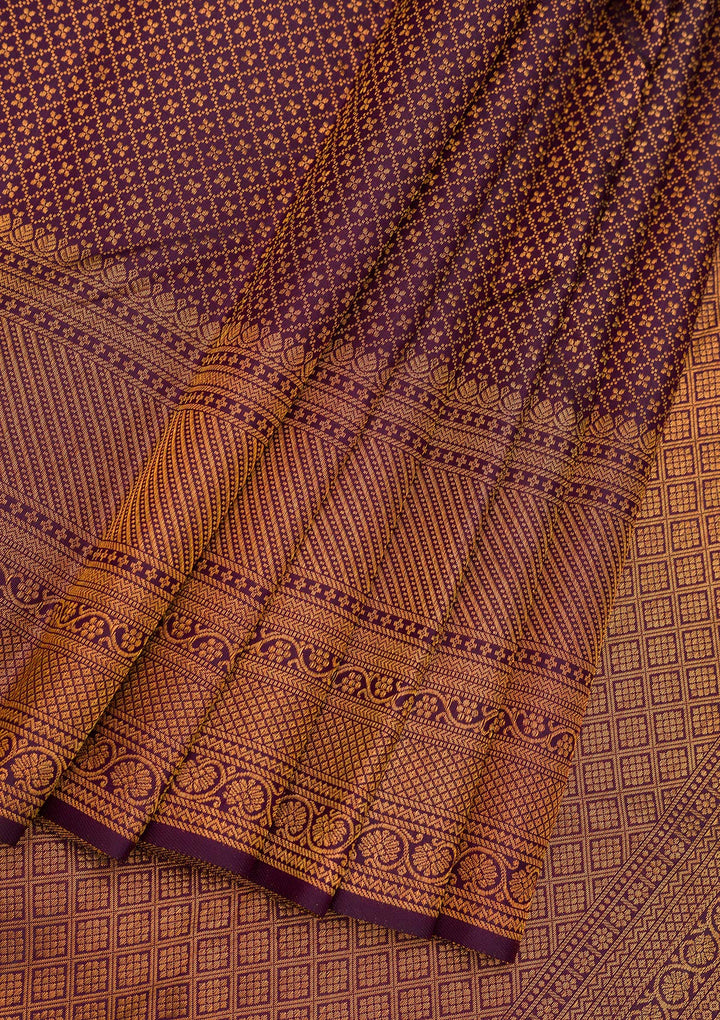 Dark Purple Zariwork Pure Silk Saree-Koskii