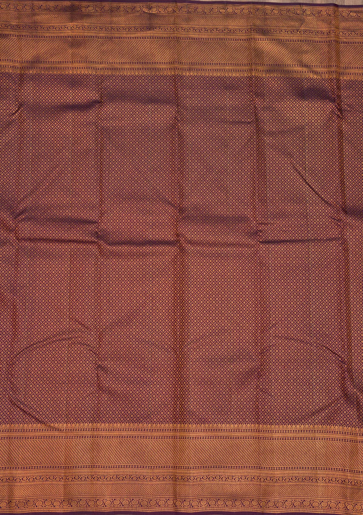 Dark Purple Zariwork Pure Silk Saree-Koskii