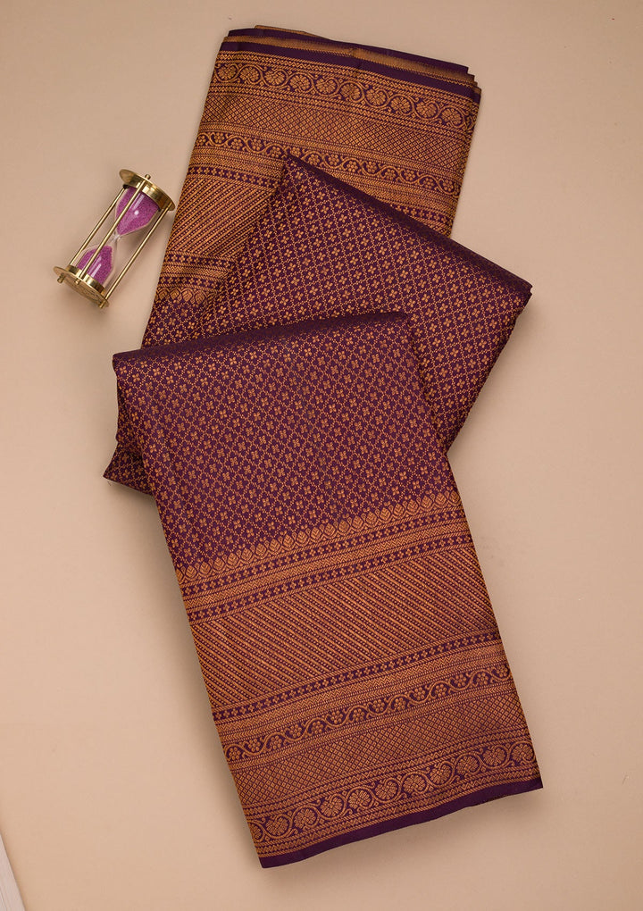 Dark Purple Zariwork Pure Silk Saree-Koskii