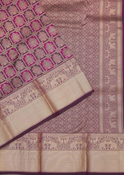 Wine Zariwork Pure Silk Saree-Koskii