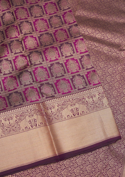 Wine Zariwork Pure Silk Saree-Koskii