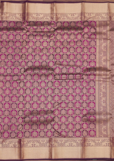 Wine Zariwork Pure Silk Saree-Koskii