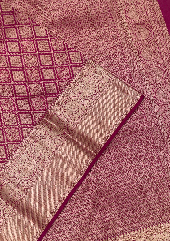 Wine Zariwork Pure Silk Saree-Koskii
