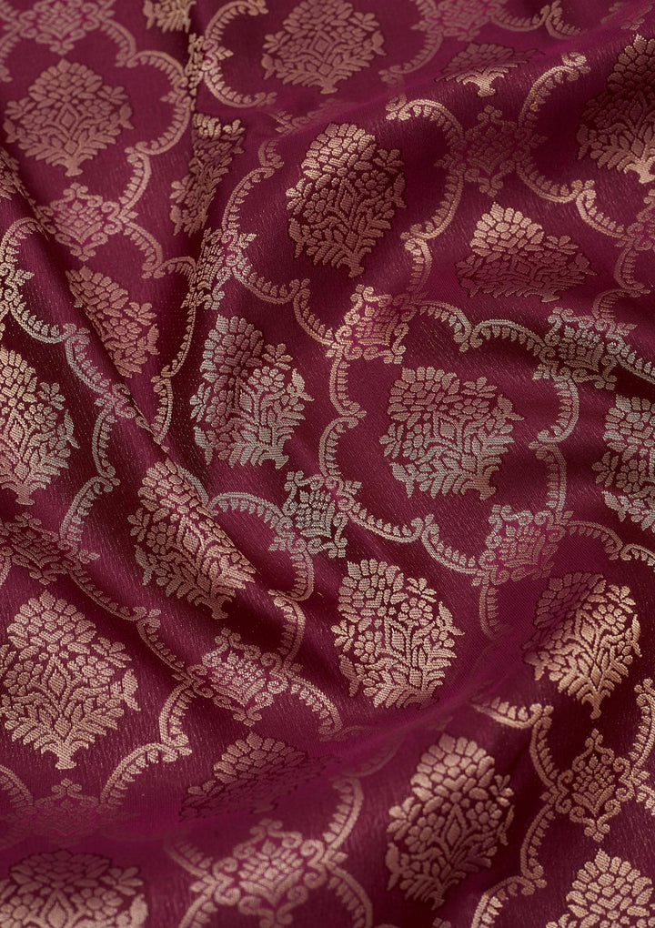 Wine Zariwork Pure Silk Saree-Koskii