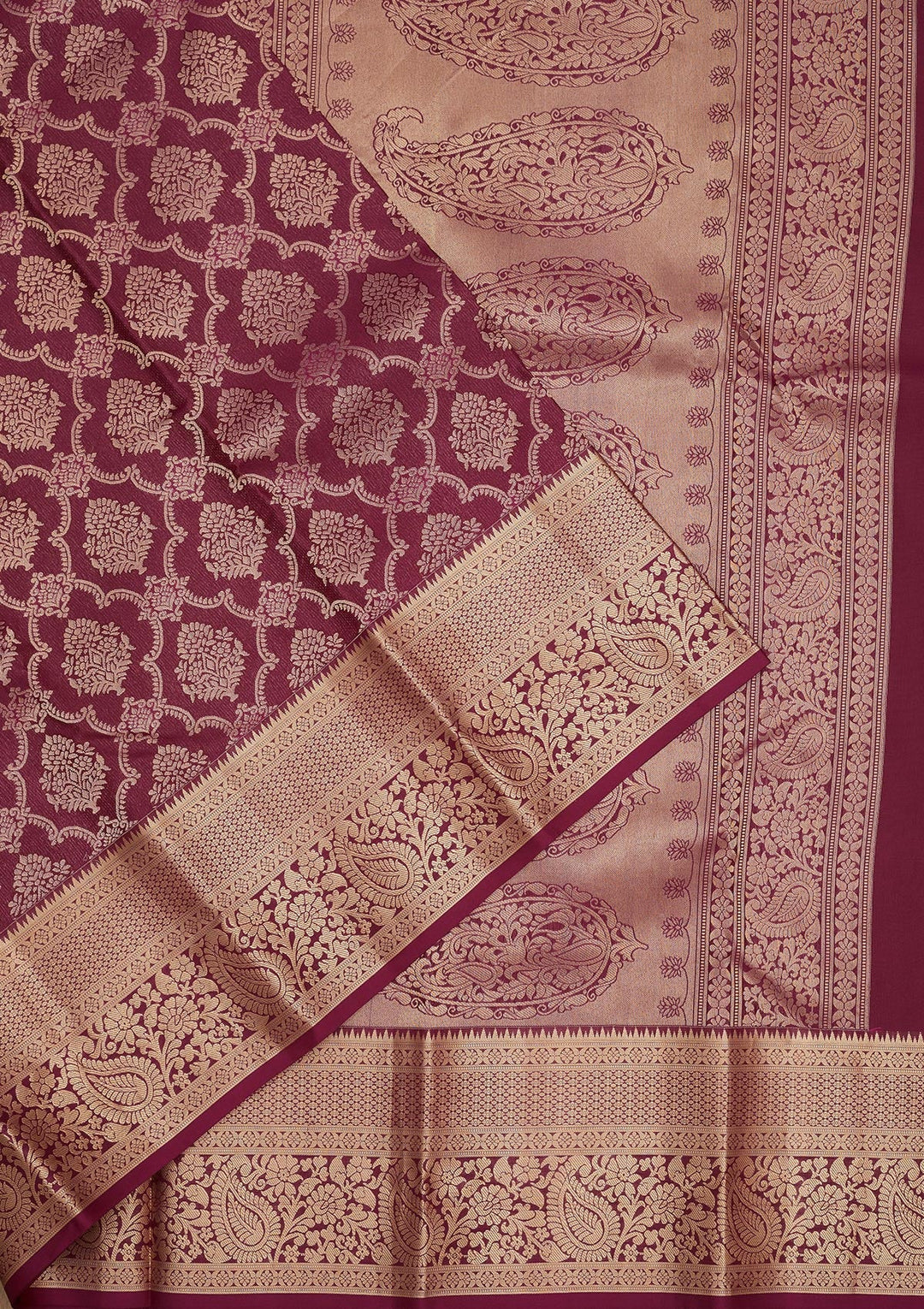 Wine Zariwork Pure Silk Saree-Koskii