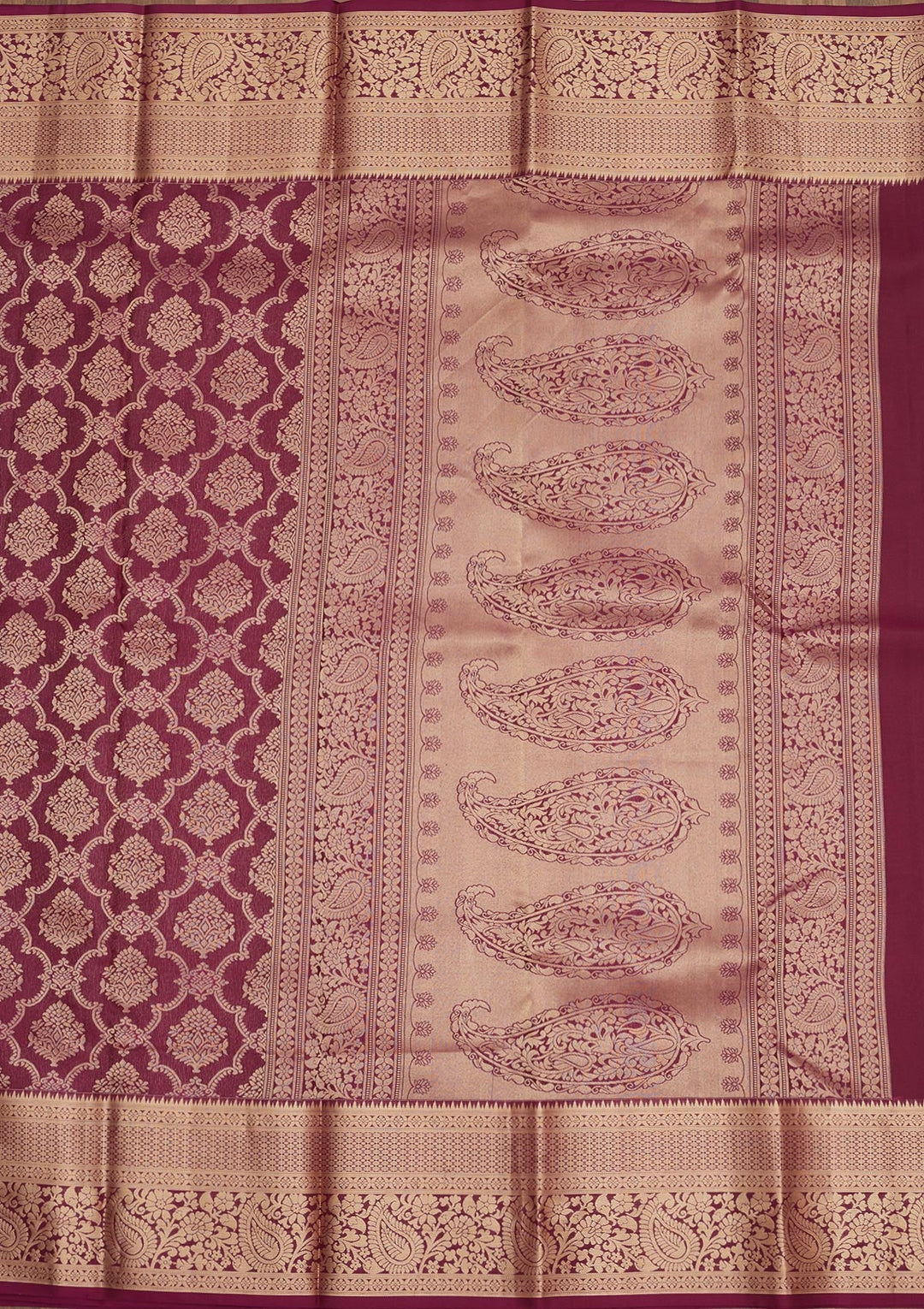 Wine Zariwork Pure Silk Saree-Koskii