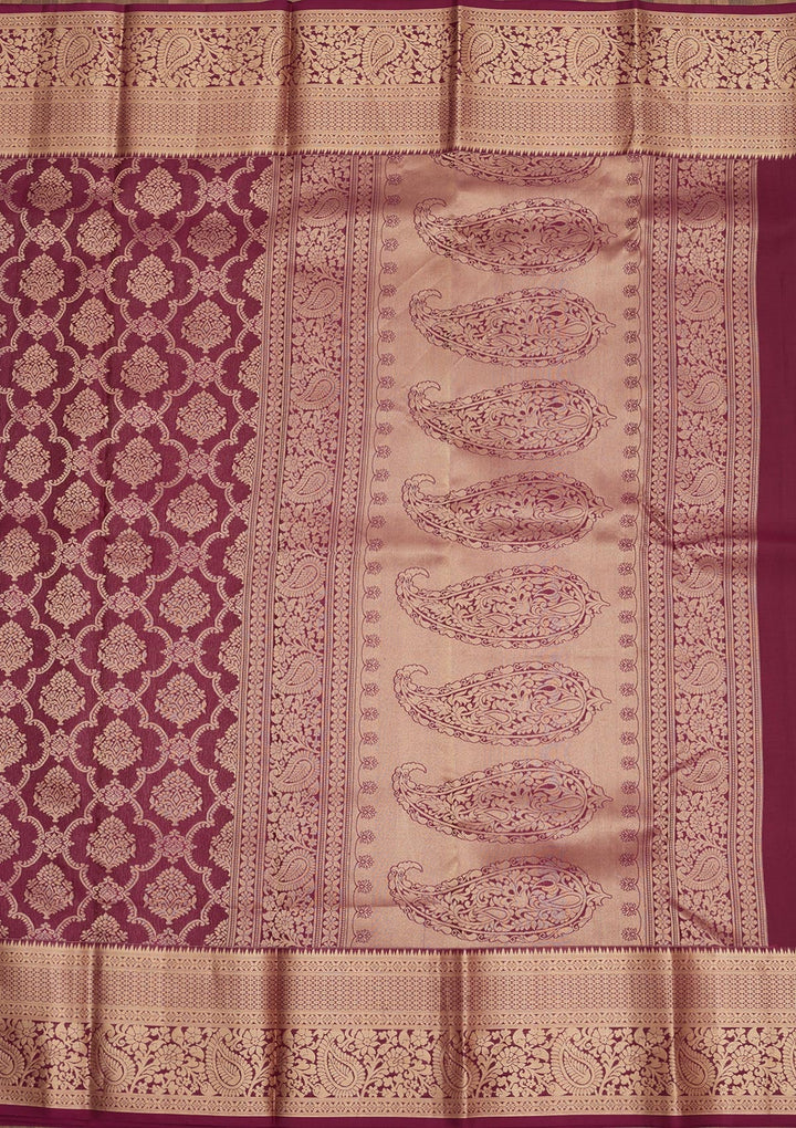 Wine Zariwork Pure Silk Saree-Koskii