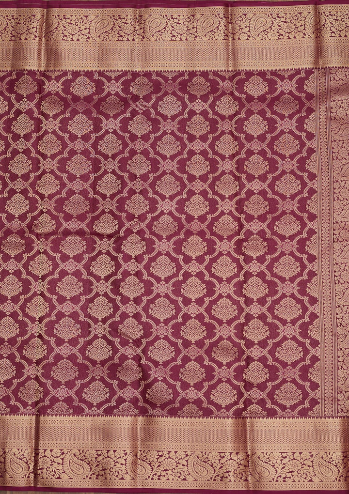 Wine Zariwork Pure Silk Saree-Koskii