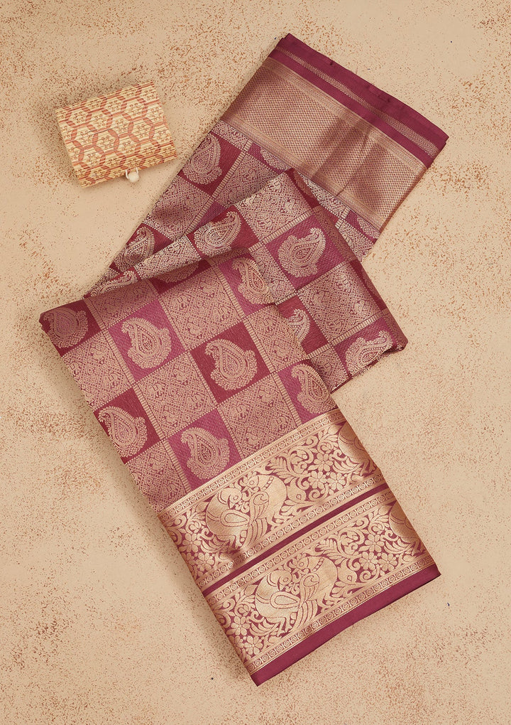 Wine Zariwork Pure Silk Saree-Koskii
