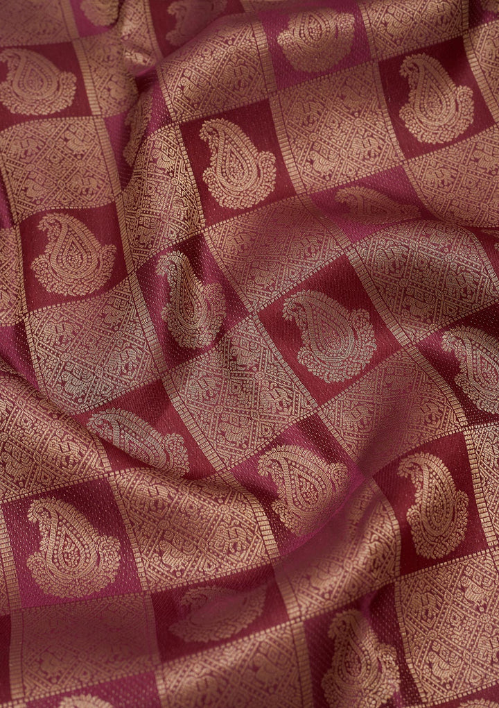 Wine Zariwork Pure Silk Saree-Koskii