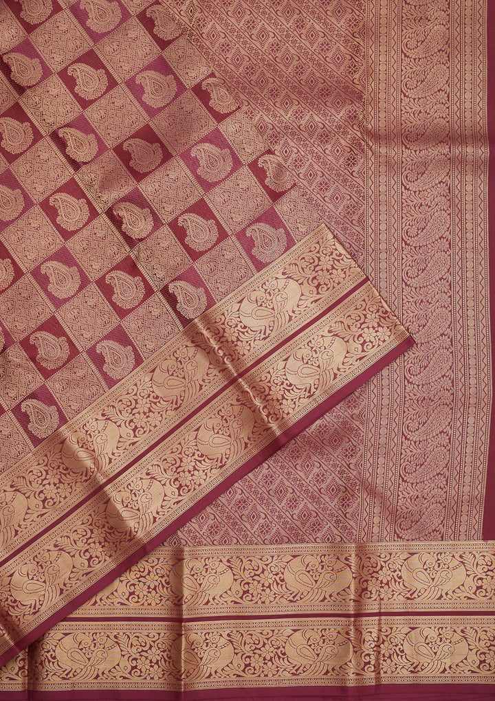 Wine Zariwork Pure Silk Saree-Koskii