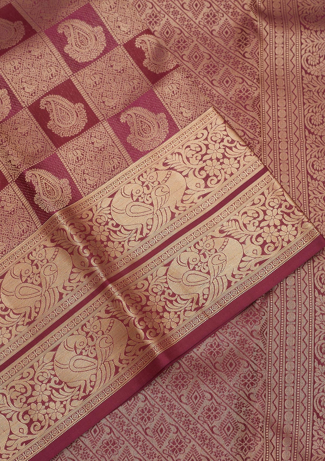 Wine Zariwork Pure Silk Saree-Koskii