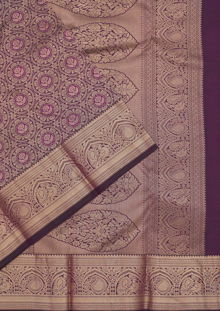 Wine Zariwork Pure Silk Saree-Koskii