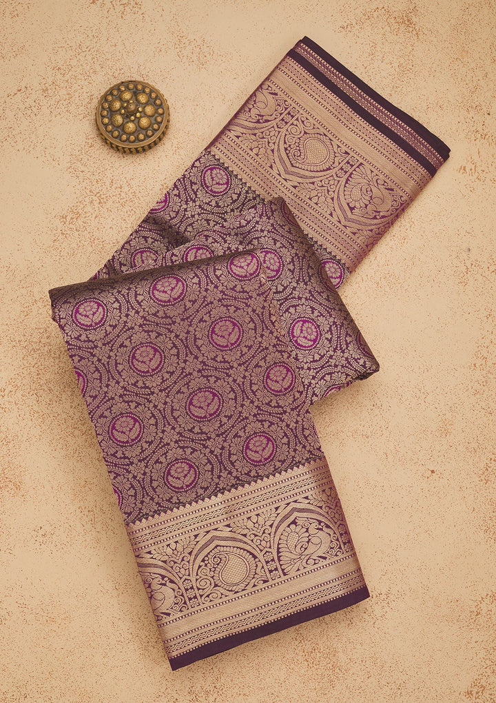 Wine Zariwork Pure Silk Saree-Koskii