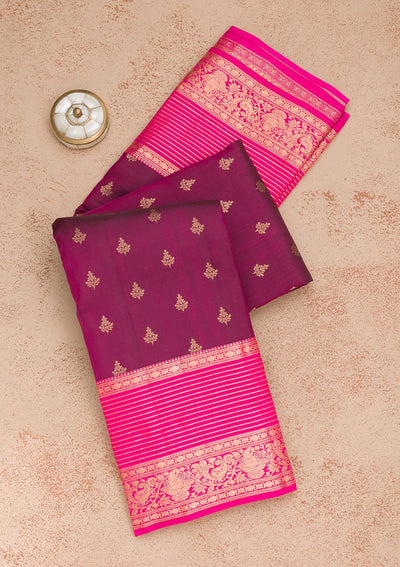 Wine Zariwork Pure Silk Saree-Koskii