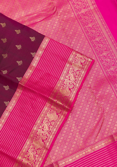 Wine Zariwork Pure Silk Saree-Koskii