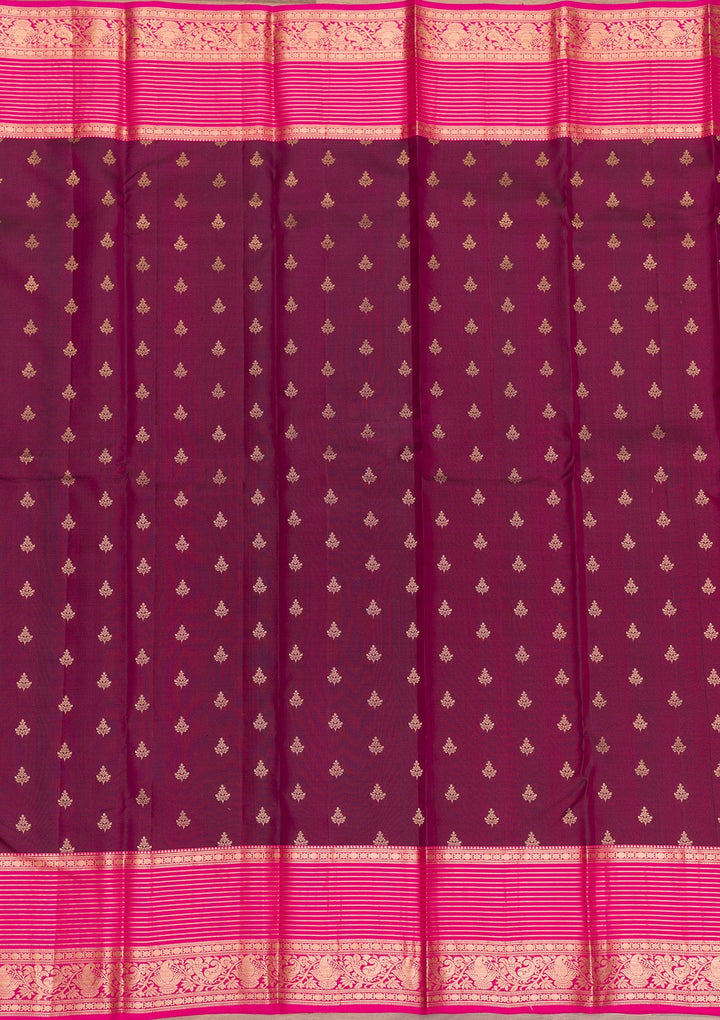 Wine Zariwork Pure Silk Saree-Koskii