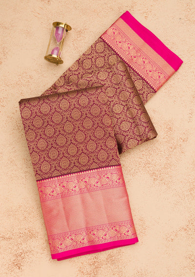 Wine Zariwork Pure Silk Saree-Koskii