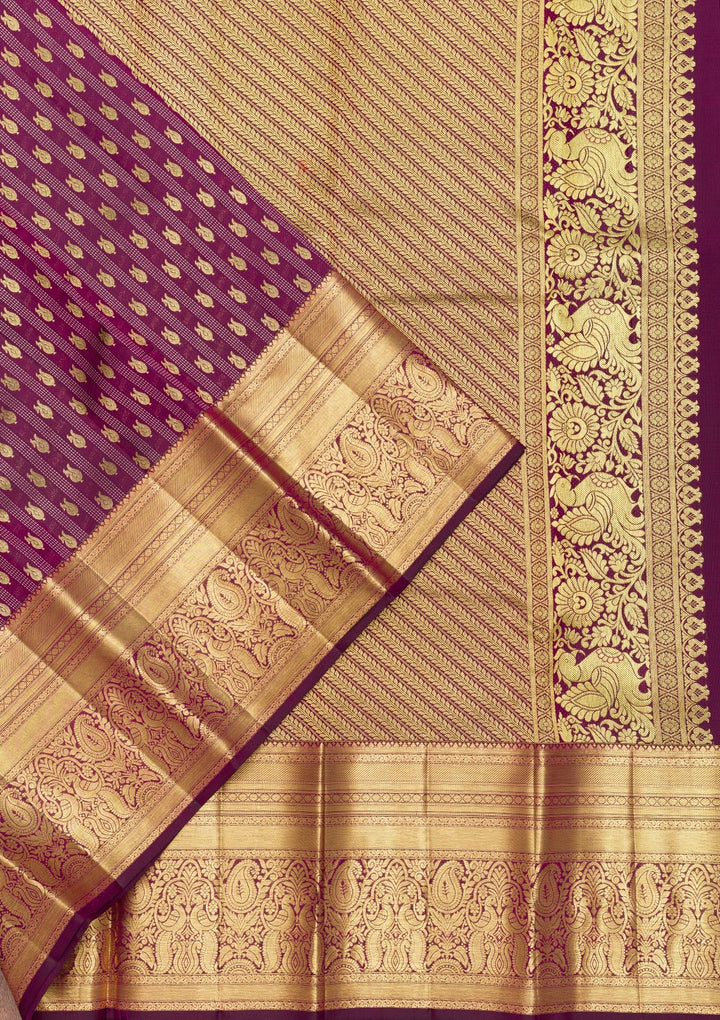 Wine Zariwork Pure Silk Saree-Koskii