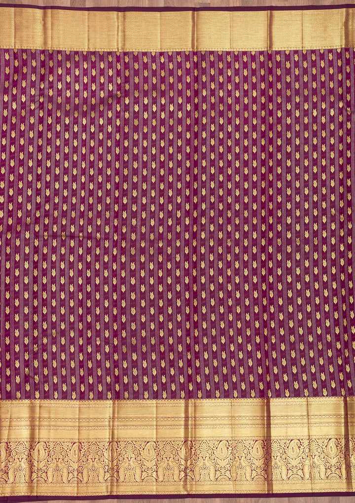 Wine Zariwork Pure Silk Saree-Koskii