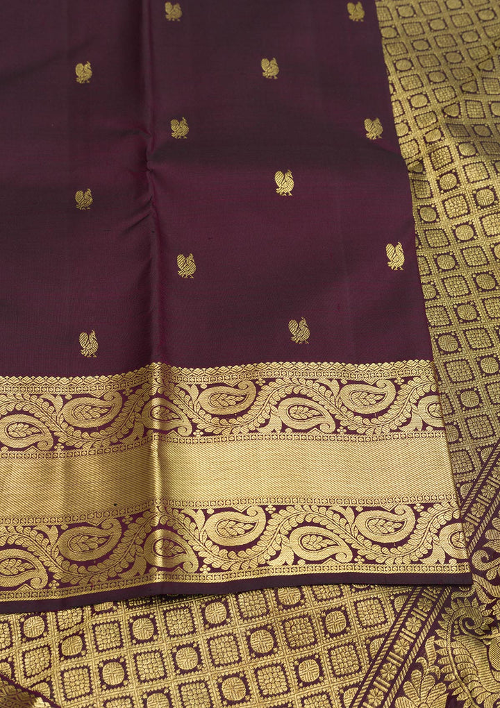 Wine Zariwork Pure Silk Saree-Koskii