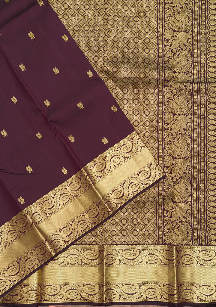 Wine Zariwork Pure Silk Saree-Koskii