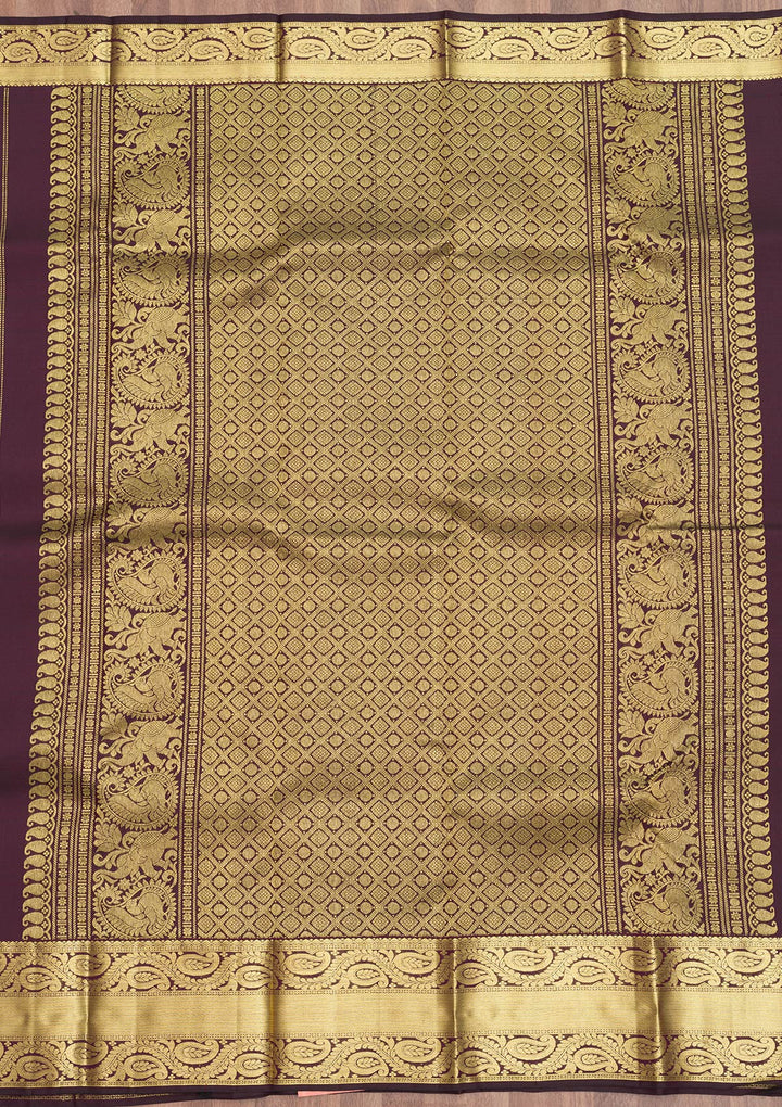 Wine Zariwork Pure Silk Saree-Koskii