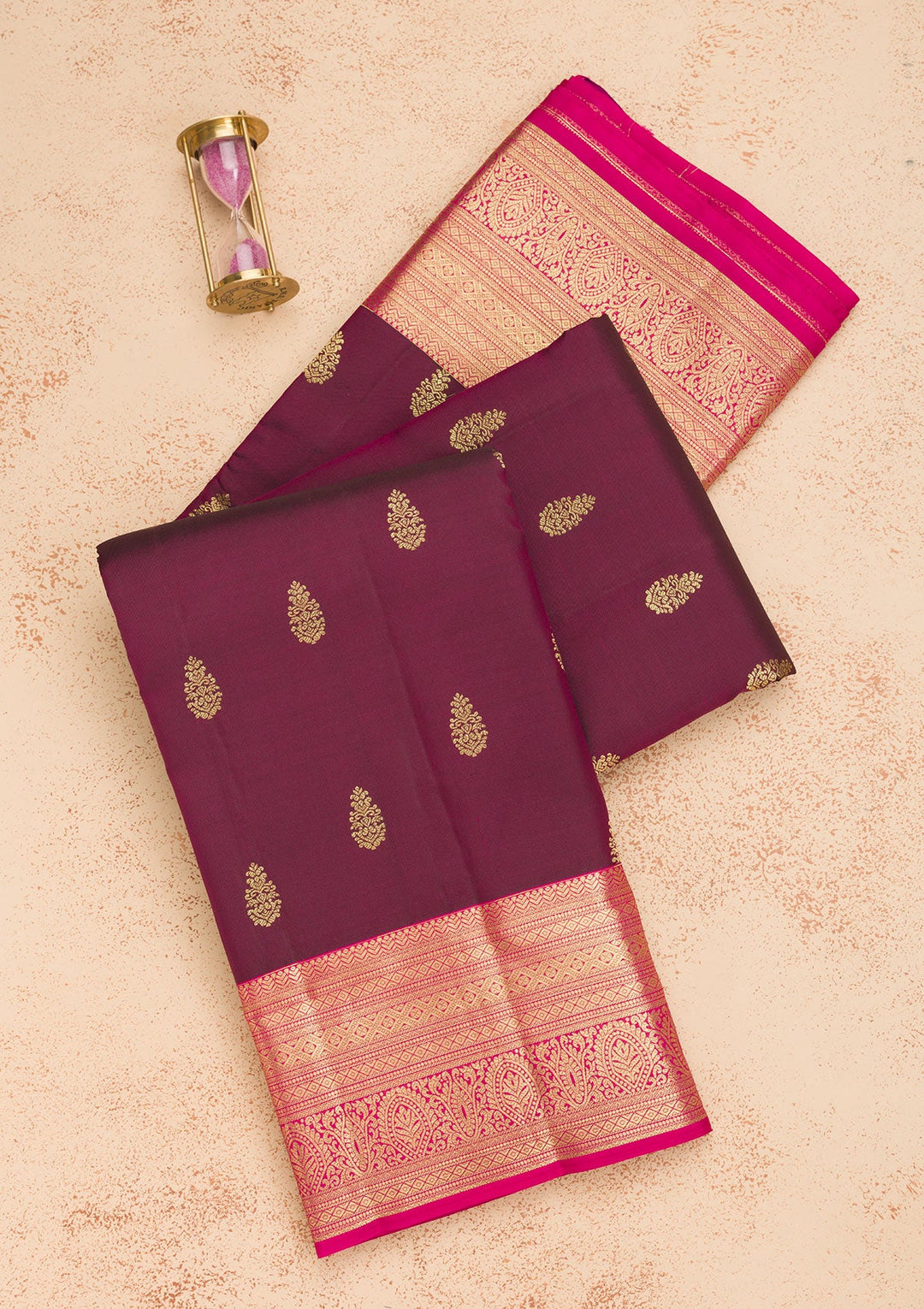 Wine Zariwork Pure Silk Saree-Koskii