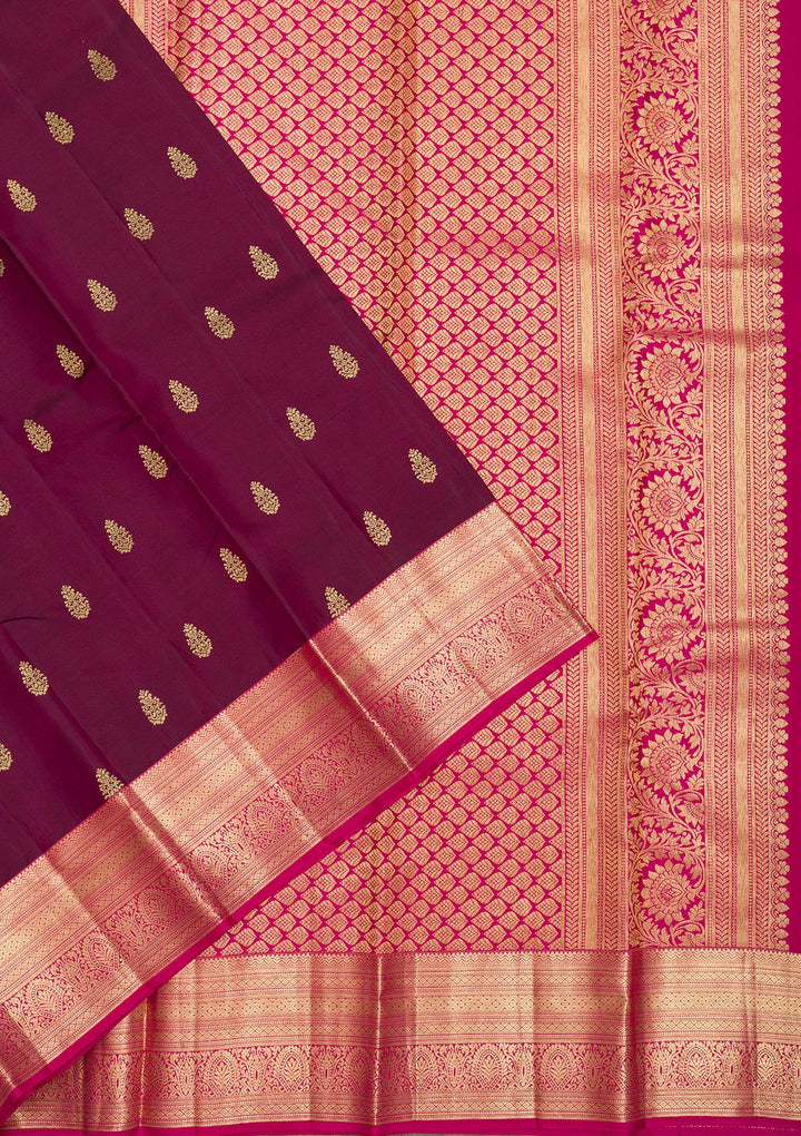 Wine Zariwork Pure Silk Saree-Koskii